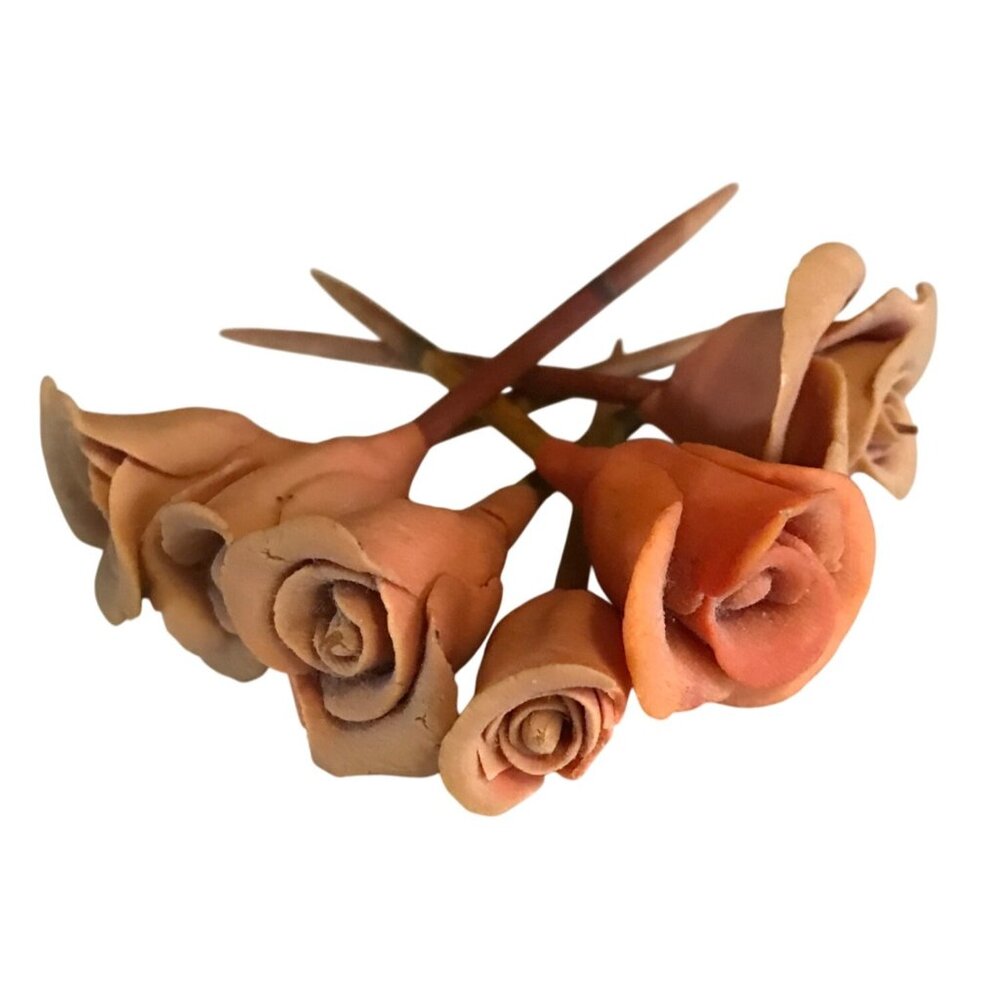 Clay Roses Decorative Cupcake Toppers With Spikes 2 1/2" Tall Set of 6